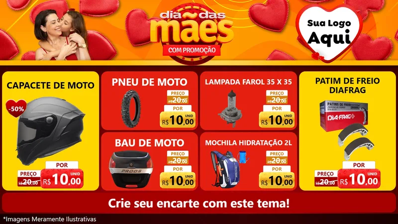 Modelo de TV para TV Horizontal com o tema Dia das Mães com Promoção para Moto peças