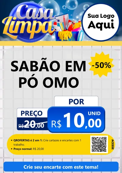 Modelo de Cartaz para Cartaz A4 Vertical com o tema Casa Limpa para Produtos de Limpeza