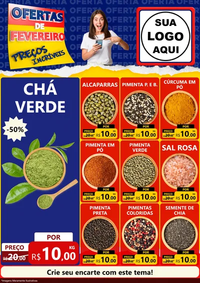 Modelo de Encarte para Encarte A4 Vertical com o tema Ofertas de Fevereiro - Preços Incríveis para Produtos Naturais