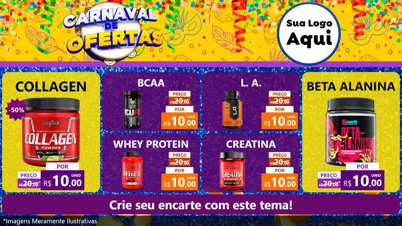 Modelo de TV para TV Horizontal com o tema Carnaval de Ofertas para Suplementos alimentares