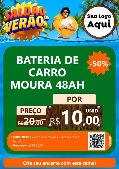 Modelo de Cartaz para Cartaz A4 Vertical com o tema Saldão de Verão para Baterias Elétricas
