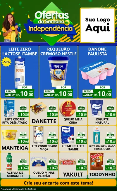 Modelo de Encarte para Encarte Grande com o tema Ofertas da Semana da Independência para Frios e Laticínios