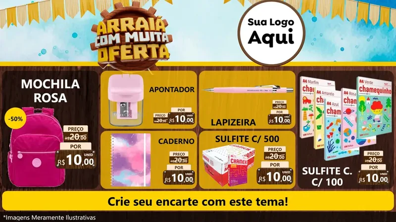 Modelo de TV para TV Horizontal com o tema Ofertas de São João - Junina para Papelaria