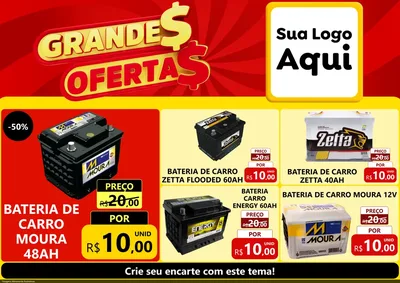 Modelo de Encarte para Encarte A4 Horizontal com o tema Grandes Ofertas para Baterias Elétricas