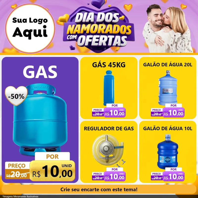 Modelo de Rede Social para Feed Facebook com o tema Dia Dos Namorados Com Ofertas para Água e gás