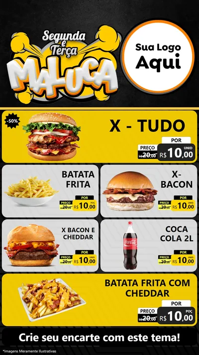 Modelo de TV para TV Vertical com o tema Segunda e Terça Maluca para Hamburgueria