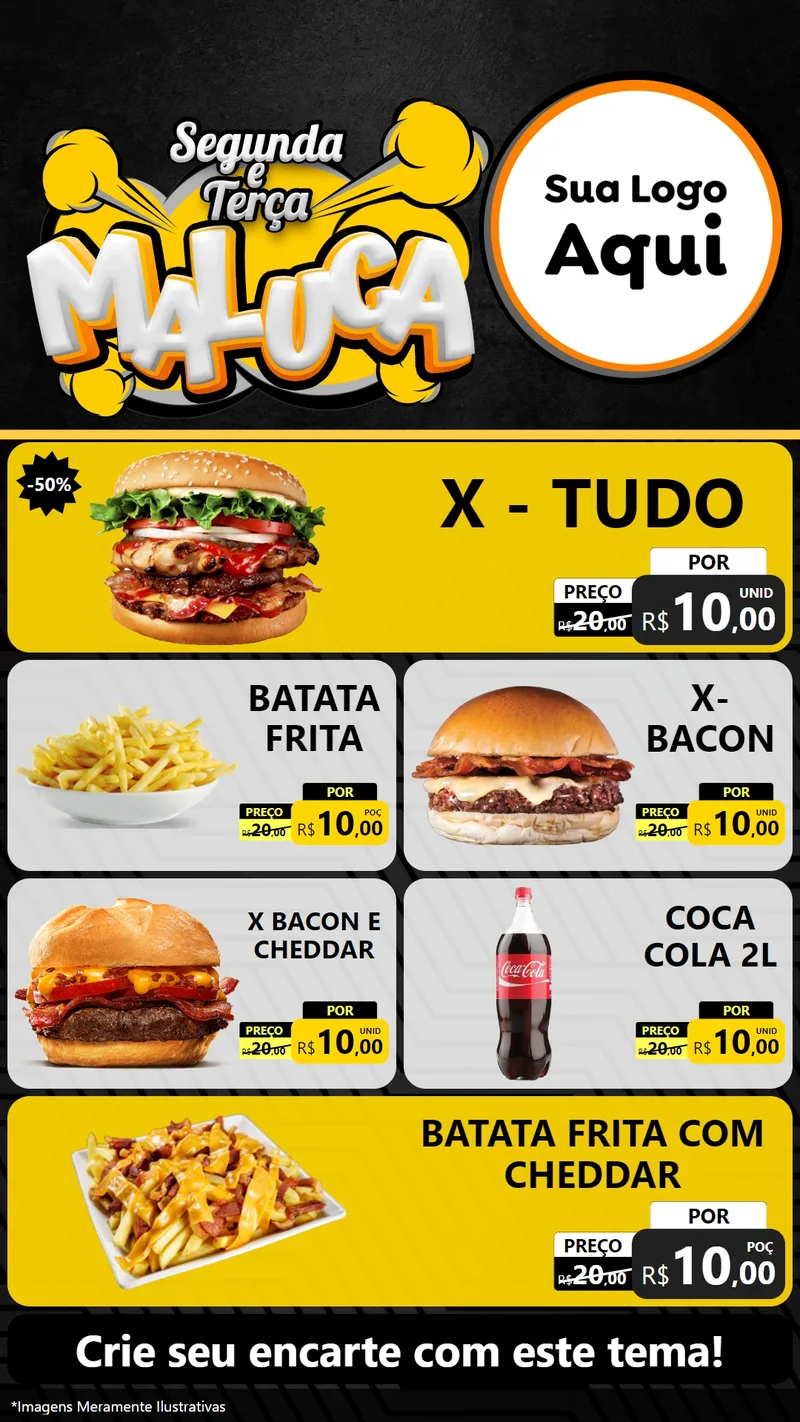 Modelo de TV para TV Vertical com o tema Segunda e Terça Maluca para Hamburgueria