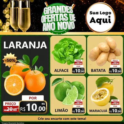 Modelo de Rede Social para Feed Facebook com o tema Grandes Ofertas de Ano Novo para Hortifrúti