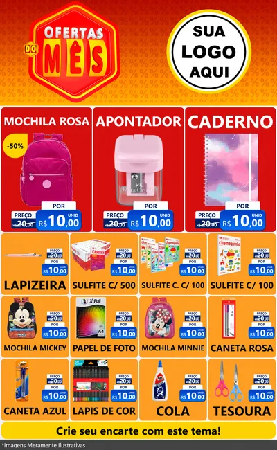 Modelo de Encarte para Encarte Grande com o tema Ofertas do Mês para Papelaria
