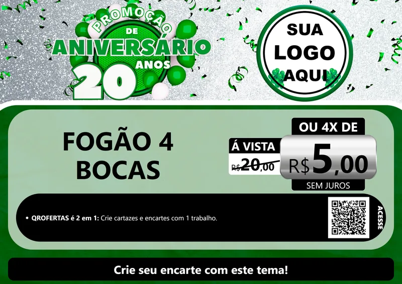 Modelo de Cartaz para Cartaz A4 Horizontal com o tema Promoção de Aniversário - 20 Anos para Móveis e Eletro