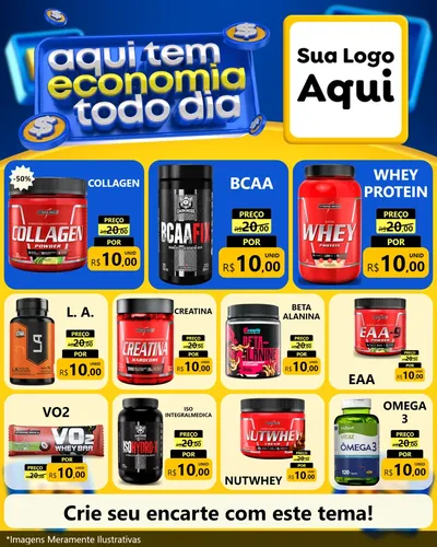 Modelo de Rede Social para Feed Instagram com o tema Aqui Tem Economia Todo Dia para Suplementos alimentares