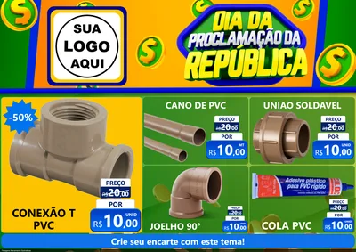 Modelo de Encarte para Encarte A4 Horizontal com o tema Dia Da Proclamação da República para Tubos e conexões