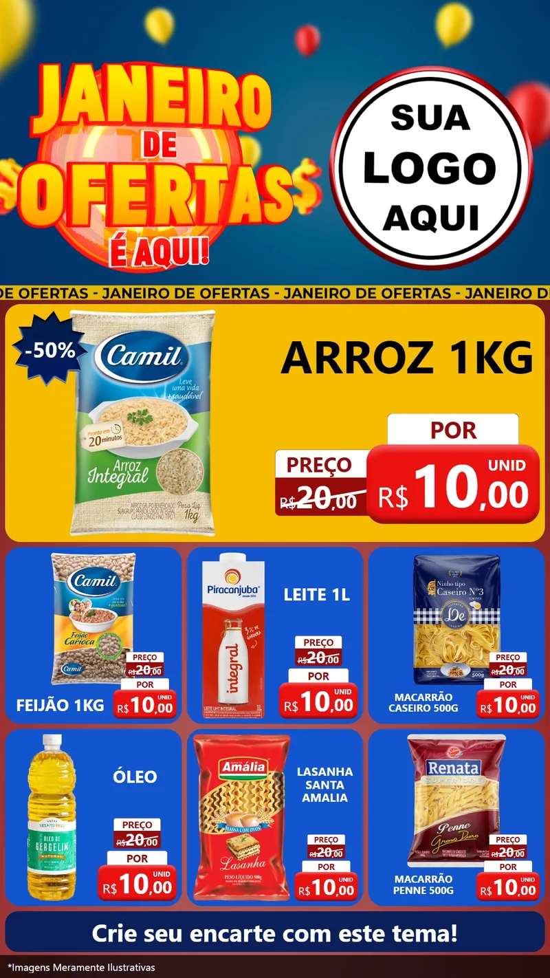 Modelo de Rede Social para Stories com o tema Janeiro de Ofertas É Aqui! para Supermercado