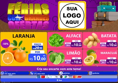 Modelo de Encarte para Encarte A4 Horizontal com o tema Férias com Grandes Ofertas para Hortifrúti