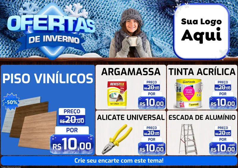 Modelo de Encarte para Encarte A4 Horizontal com o tema Ofertas de Inverno para Material para Construção
