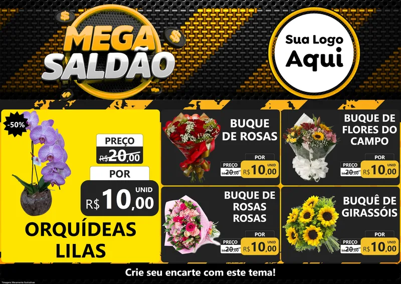 Modelo de Encarte para Encarte A4 Horizontal com o tema Mega Saldão para Floricultura e jardim