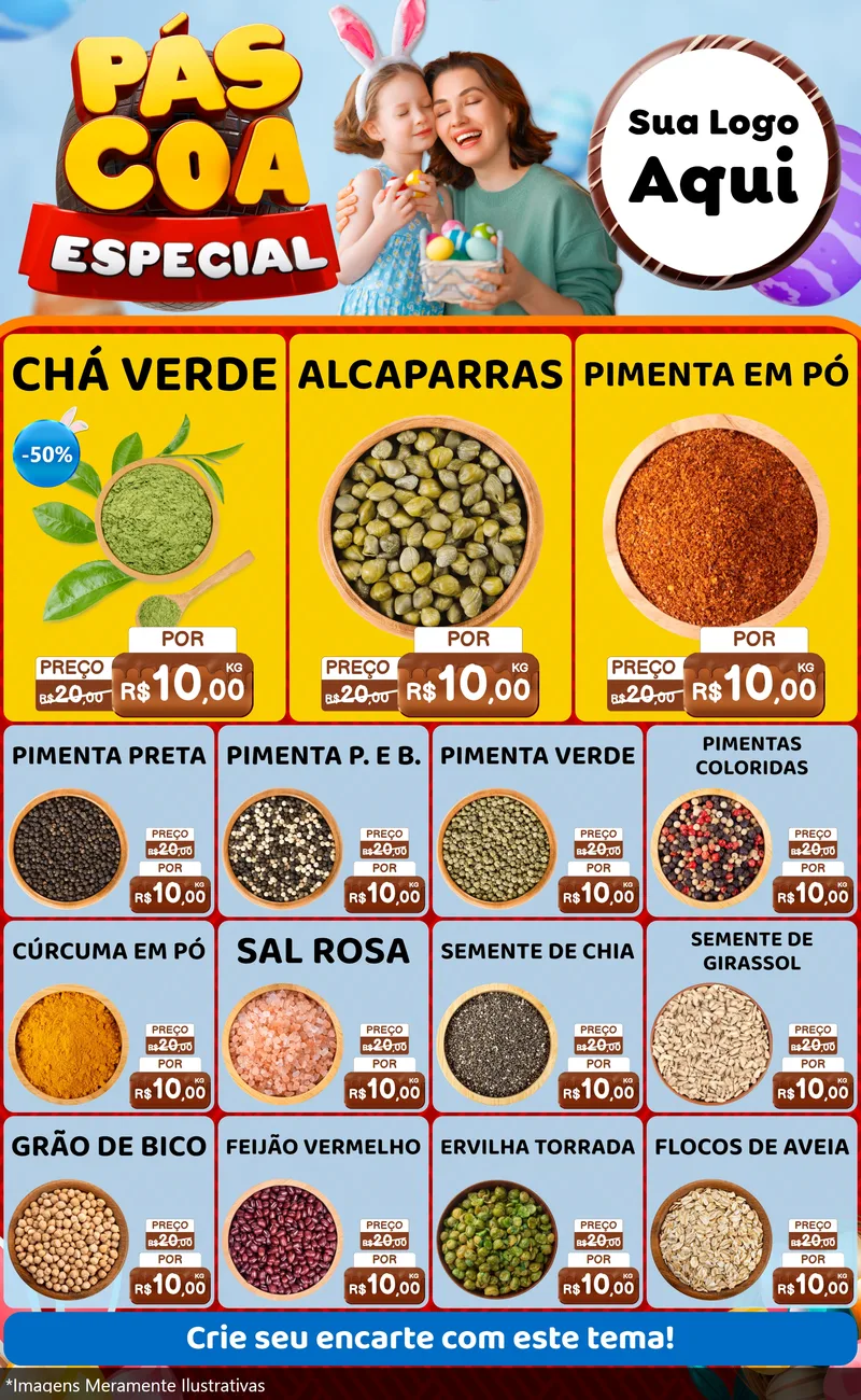 Modelo de Encarte para Encarte Grande com o tema Páscoa Especial para Produtos Naturais