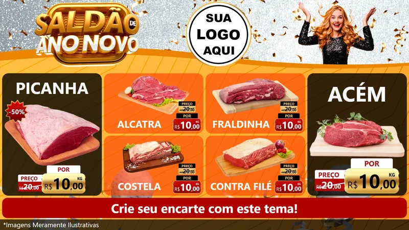 Modelo de TV para TV Horizontal com o tema Saldão de Ano Novo para Açougue