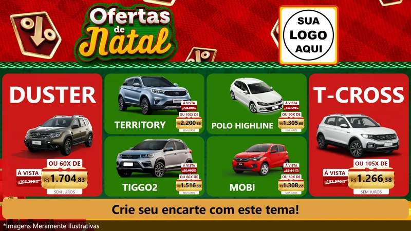 Modelo de TV para TV Horizontal com o tema Ofertas de Natal para Concessionaria de Carros
