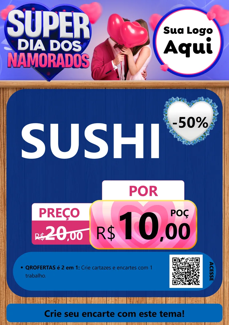 Modelo de Cartaz para Cartaz A4 Vertical com o tema Super Dia dos Namorados para Comida japonesa