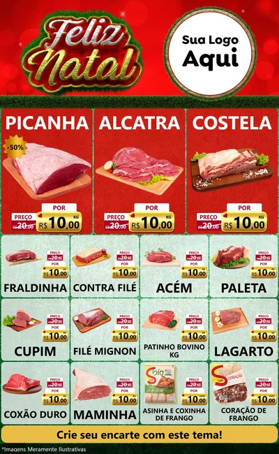 Modelo de Encarte para Encarte Grande com o tema Feliz Natal para Açougue