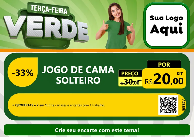 Modelo de Cartaz para Cartaz A4 Horizontal com o tema Terça - Feira Verde para Cama, Mesa e Banho