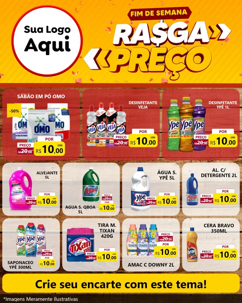 Modelo de Rede Social para Feed Instagram com o tema Fim de Semana Rasga Preços para Produtos de Limpeza