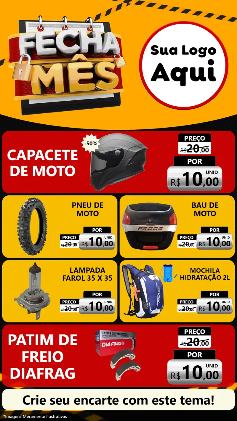 Modelo de TV para TV Vertical com o tema Fecha Mês para Moto peças