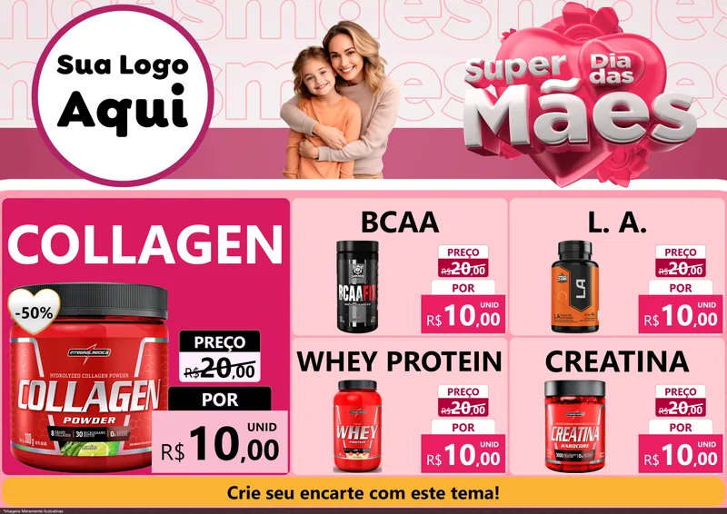Modelo de Encarte para Encarte A4 Horizontal com o tema Super Dia Das Mães para Suplementos alimentares