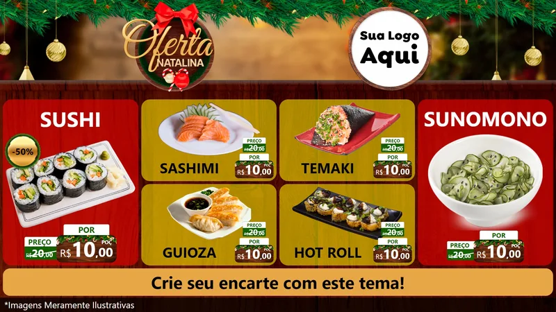 Modelo de TV para TV Horizontal com o tema Ofertas Natalina para Comida japonesa