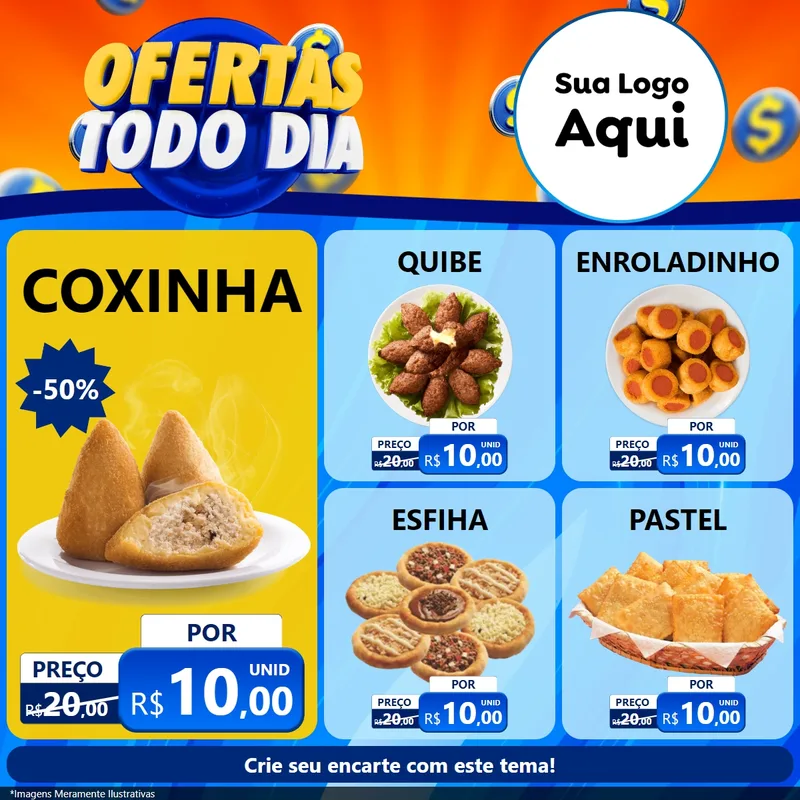 Modelo de Rede Social para Feed Facebook com o tema Ofertas Todo Dia para Salgadaria