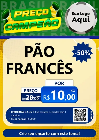 Modelo de Cartaz para Cartaz A4 Vertical com o tema Preço Campeão - Copa para Padaria
