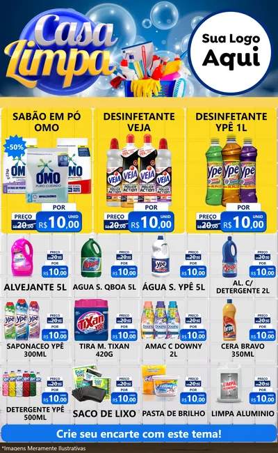 Modelo de Encarte para Encarte Grande com o tema Casa Limpa para Produtos de Limpeza