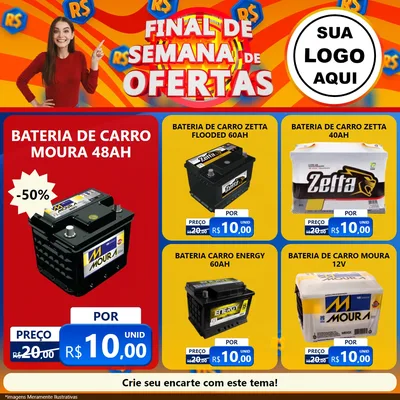 Modelo de Rede Social para Feed Facebook com o tema Final de Semana de Ofertas para Baterias Elétricas