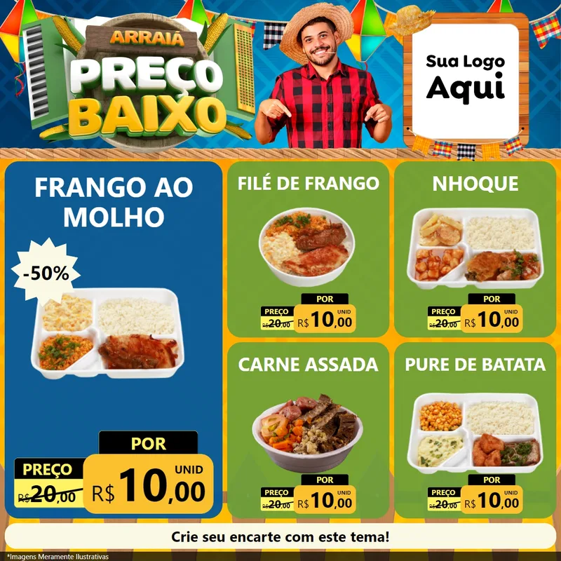 Modelo de Rede Social para Feed Facebook com o tema Arraiá de Preço Baixo - Junina para Restaurante