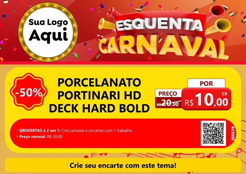 Modelo de Cartaz para Cartaz A4 Horizontal com o tema Esquenta Carnaval para Pisos e revestimentos