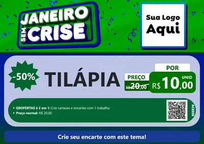 Modelo de Cartaz para Cartaz A4 Horizontal com o tema Janeiro Sem Crise para Peixaria