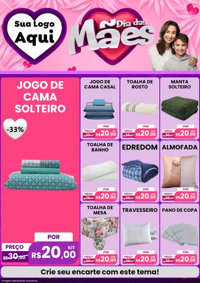 Modelo de Encarte para Encarte A4 Vertical com o tema Dia das Mães para Cama, Mesa e Banho