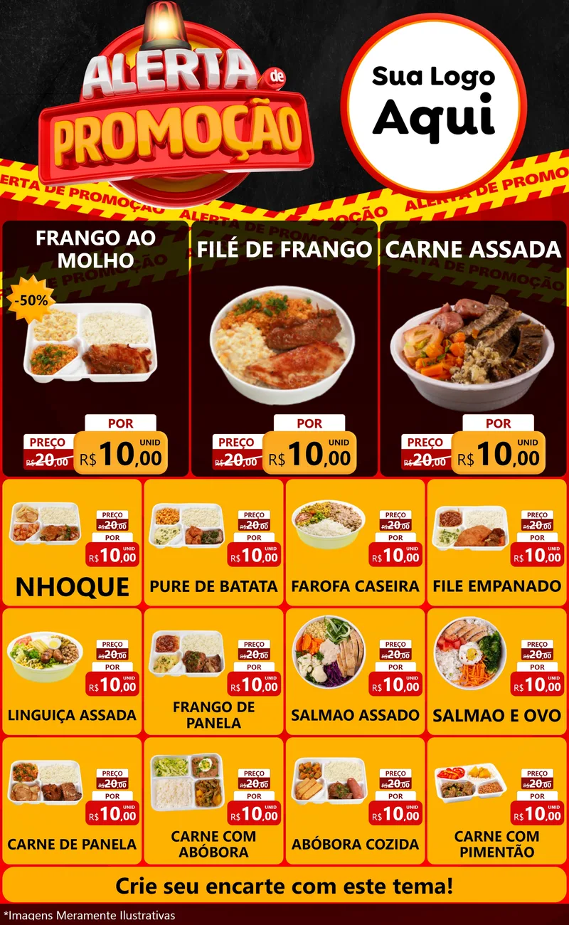 Modelo de Encarte para Encarte Grande com o tema Alerta de Promoção para Restaurante