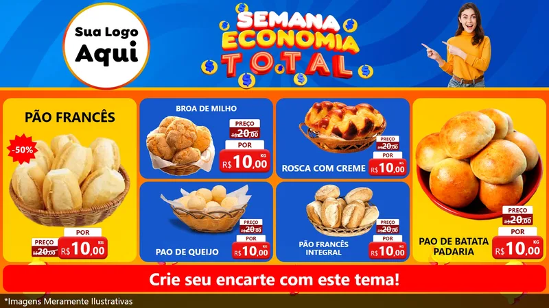 Modelo de TV para TV Horizontal com o tema Semana Economia Total para Padaria