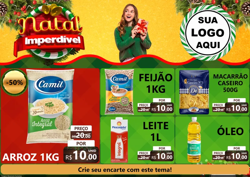 Modelo de Encarte para Encarte A4 Horizontal com o tema Natal Imperdível para Supermercado
