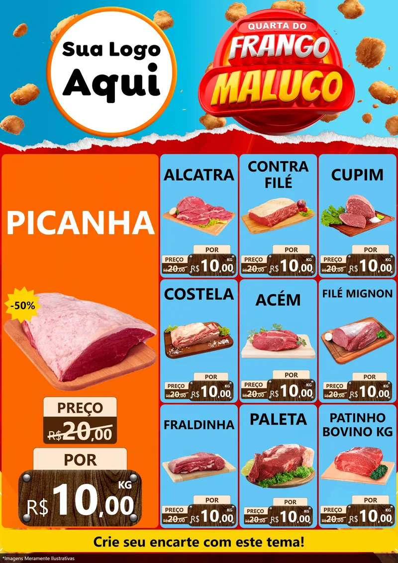 Modelo de Encarte para Encarte A4 Vertical com o tema Quarta do Frango Maluco para Açougue
