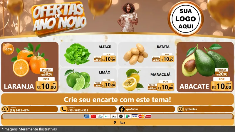 Modelo de TV para TV Horizontal com o tema Ofertas de Ano Novo para Hortifrúti