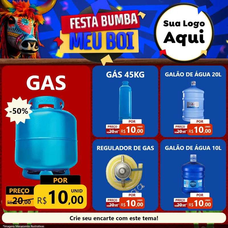 Modelo de Rede Social para Feed Facebook com o tema Festa Bumba meu Boi para Água e gás