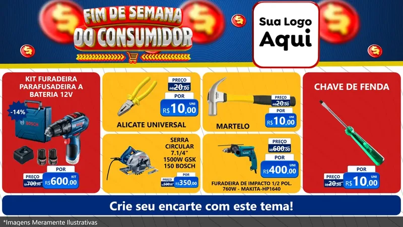 Modelo de TV para TV Horizontal com o tema Fim de Semana do Consumidor para Maquinas e Ferramentas