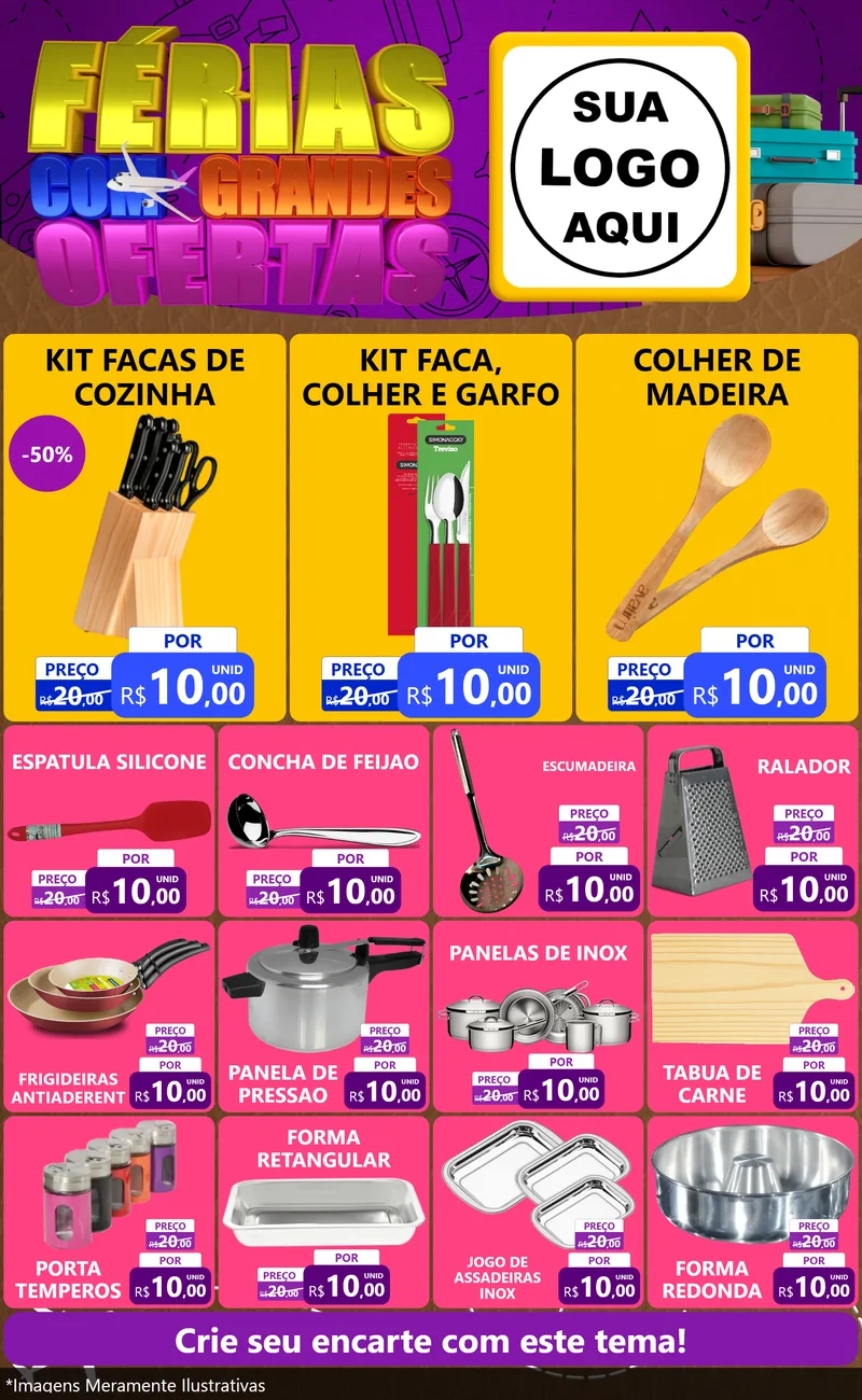 Modelo de Encarte para Encarte Grande com o tema Férias com Grandes Ofertas para Utilidades Domésticas