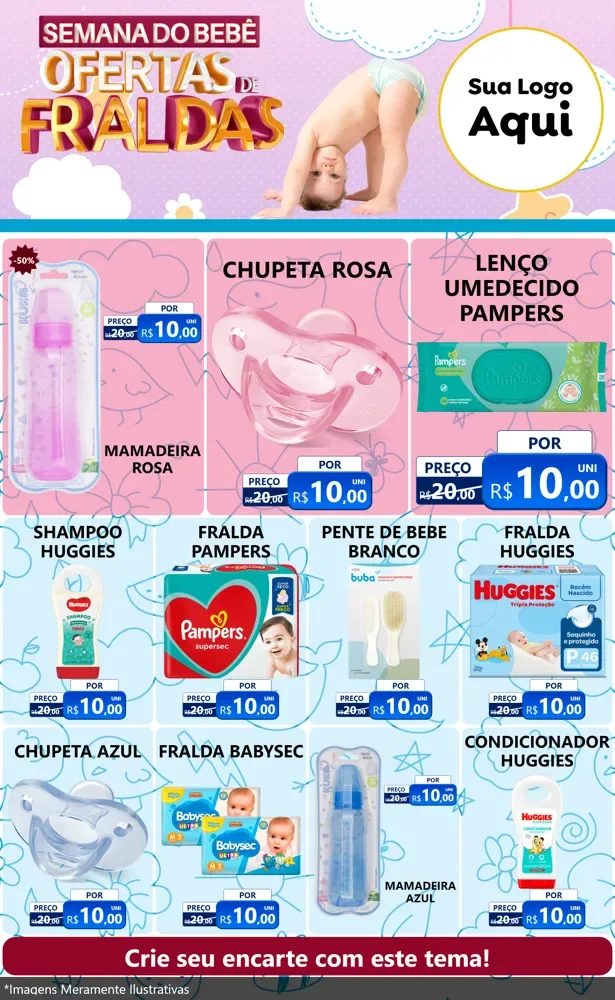 Modelo de Encarte para Encarte Grande com o tema Semana do Bebê - Ofertas de Fraldas para Bebês
