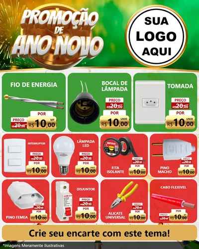 Modelo de Rede Social para Feed Instagram com o tema Promoção de Ano Novo para Materiais Elétricos
