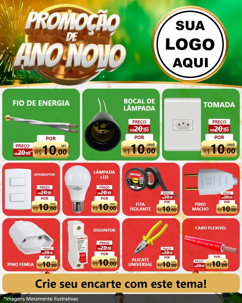 Modelo de Rede Social para Feed Instagram com o tema Promoção de Ano Novo para Materiais Elétricos