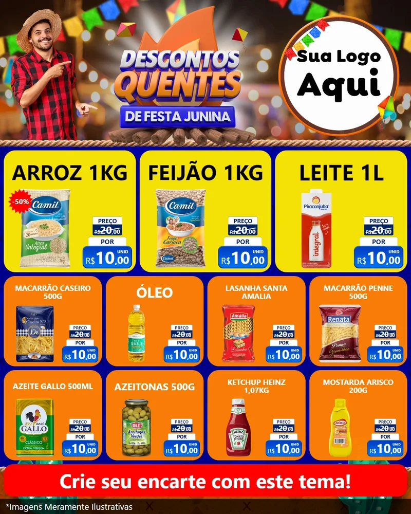 Modelo de Rede Social para Feed Instagram com o tema Descontos Quentes de Festa Junina para Supermercado